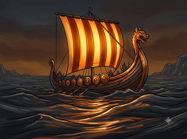 Vikingeskib for fulde sejl
